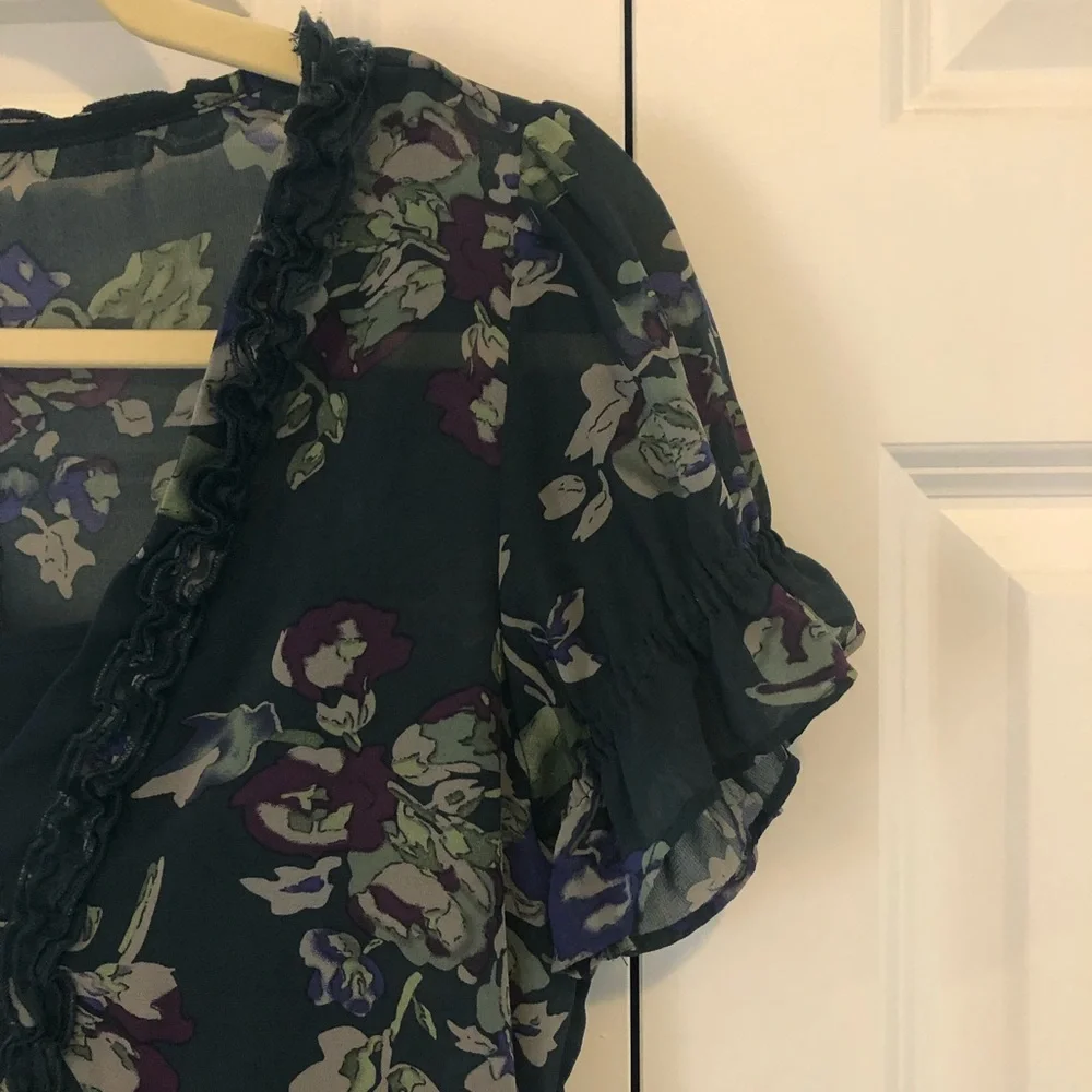 Converse | Navy Floral Short Sleeve Ruffle Print Fit & Flare Dress Size S - Picture 7 of 13
